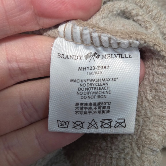 Brandy Melville Tan Cropped Zip Up Hoodie Crystal Sweatshirt Women S Earthy Cozy - Picture 6 of 7